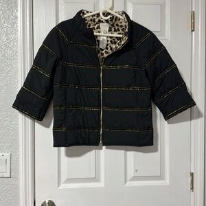 Chico's Black Puffer Jacket with Gold Stitching